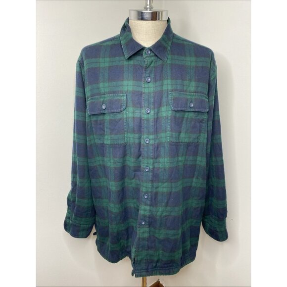 LL Bean Jacket Mens XL Black Watch Tartan Plaid Fleece Lined Shacket Blackwatch